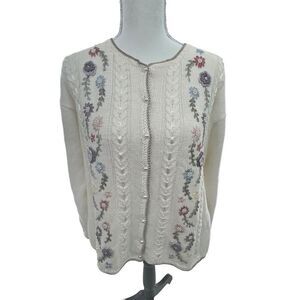 Jenny Vintage floral button down Sweater  with pearl buttons cotton / Ramie (gra
